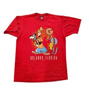 Vtg 90s Disney Goofy Tshirt Size L Mickey Unlimited Red Orlando FL Y2K